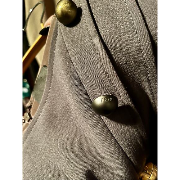 Vintage 90s Designer Italy Fendi Neutral Gray Mini Pencil Dress Small Med Pocket - Picture 9 of 9